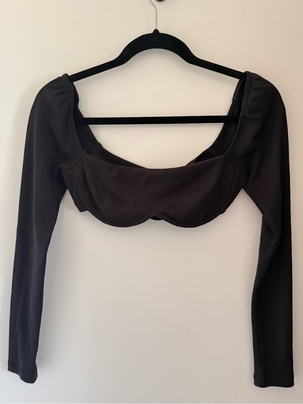 Princess Polly Becca Long Sleeve Scoop Neck Cropped Top - Black